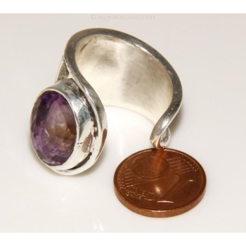 NSA|Argento 925 : Anello donna aperto a C con ametista ovale sfaccettata 15/16