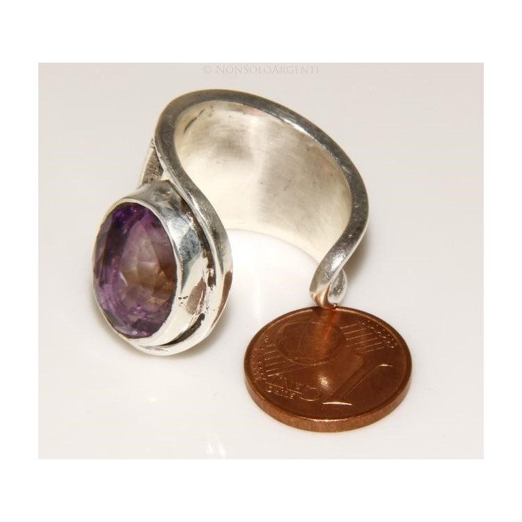 NSA|Argento 925 : Anello donna aperto a C con ametista ovale sfaccettata 15/16