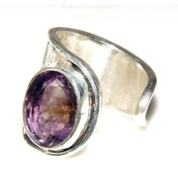 NSA|Argento 925 : Anello donna aperto a C con ametista ovale sfaccettata 15/16