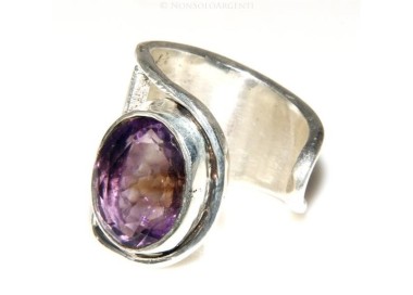 NSA|Argento 925 : Anello donna aperto a C con ametista ovale sfaccettata 15/16