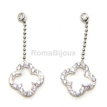 NSA|silver 925: earrings woman leaning point light chain balls cloverleaf zircons