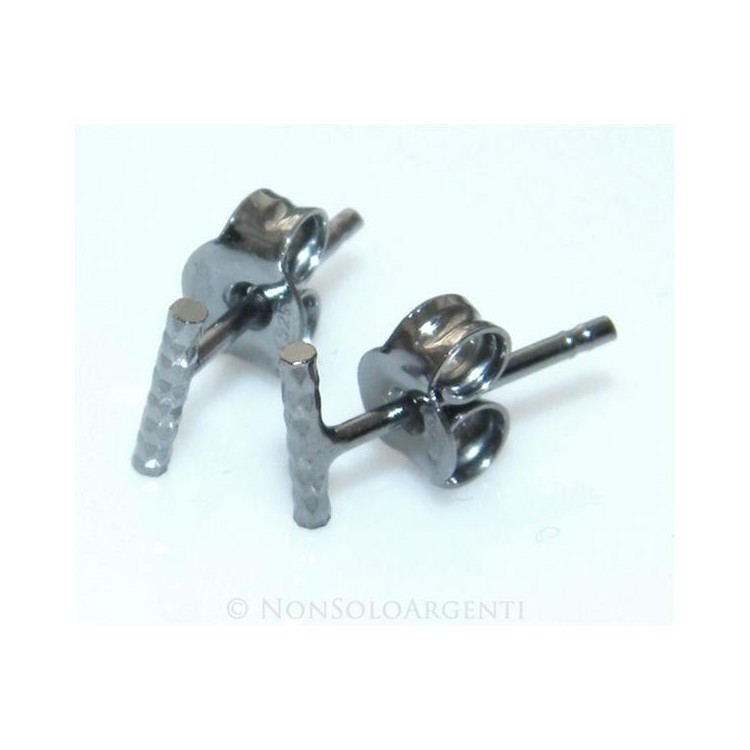 NSA|Orecchino singolo o paio Uomo o  Donna Argento 925 ITALIANO a T barretta nero rutenio  Piccola