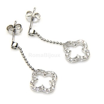 NSA|silver 925: earrings woman leaning point light chain balls cloverleaf zircons