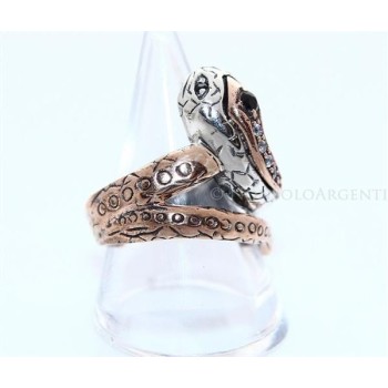 NSA|Argento 925 : Anello 2 colori  con serpente e zirconi  bianchi - Onice Naturale Misura 18
