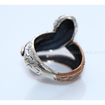 NSA|Argento 925 : Anello 2 colori  con serpente e zirconi  bianchi - onice naturale varie misure