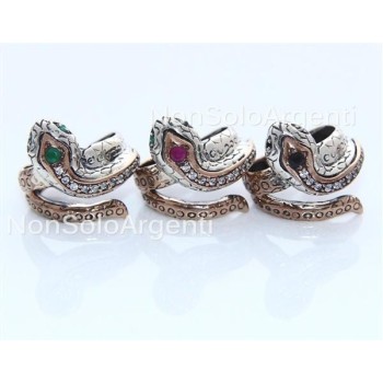 NSA|Argento 925 : Anello 2 colori  con serpente e zirconi  bianchi - Radice di smeraldo varie misure