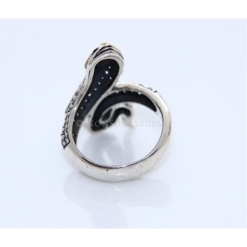 NSA|Argento 925 : Anello 2 toni con serpente e zirconi  bianchi - onice natural varie misure