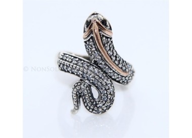 NSA|Argento 925 : Anello 2 toni con serpente e zirconi  bianchi - onice natural varie misure