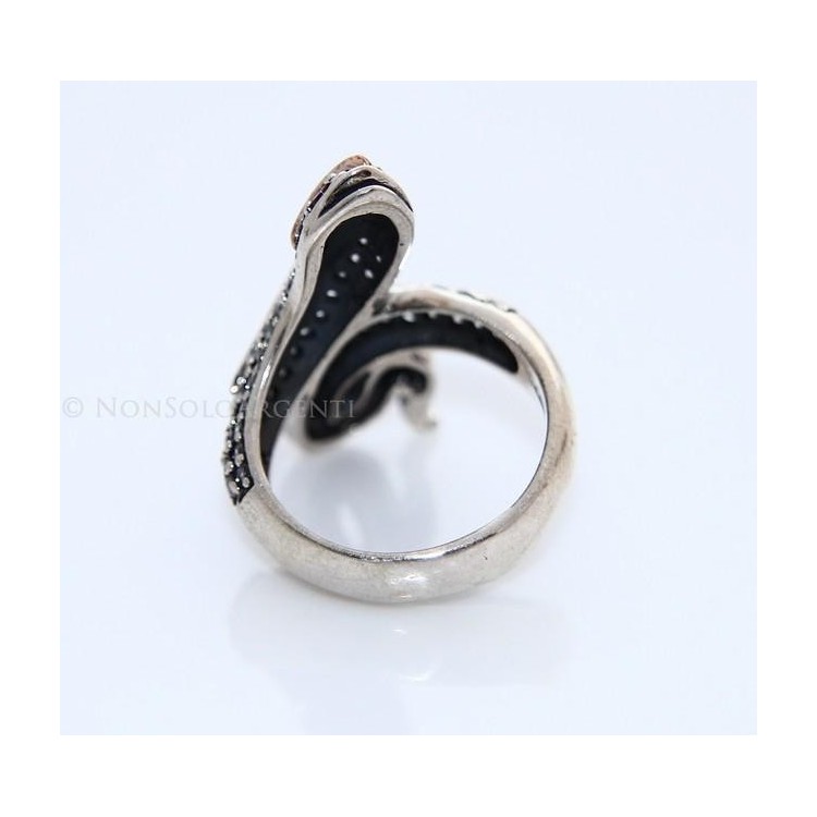 NSA|Argento 925 : Anello 2 toni con serpente e zirconi  bianchi - Radice di rubino misura 21