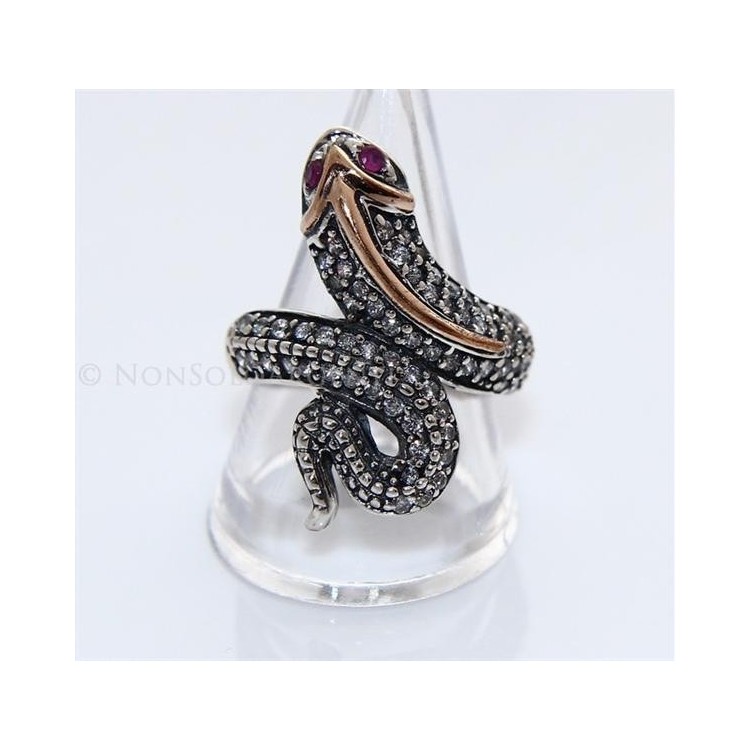 NSA|Argento 925 : Anello 2 toni con serpente e zirconi  bianchi - Radice di rubino varie misure