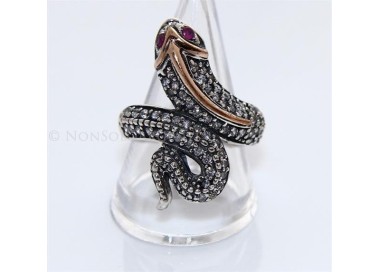 NSA|Argento 925 : Anello 2 toni con serpente e zirconi  bianchi - Radice di rubino varie misure