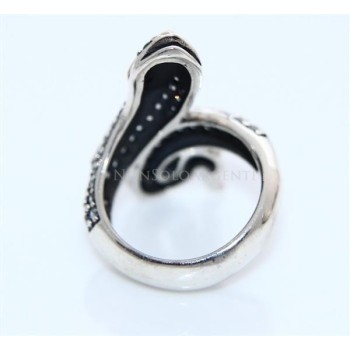 NSA|Argento 925 : Anello 2 toni con serpente e zirconi  bianchi - Radice di smeraldo varie misure