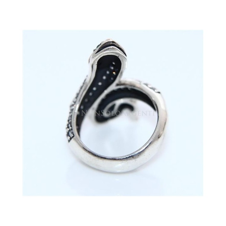 NSA|Argento 925 : Anello 2 toni con serpente e zirconi  bianchi - Radice di smeraldo varie misure