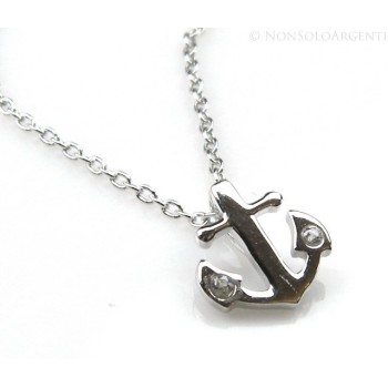 NSA|silver 925: Necklace Collier man woman "forzatina" 40 + 3 and small anchor white zirconia