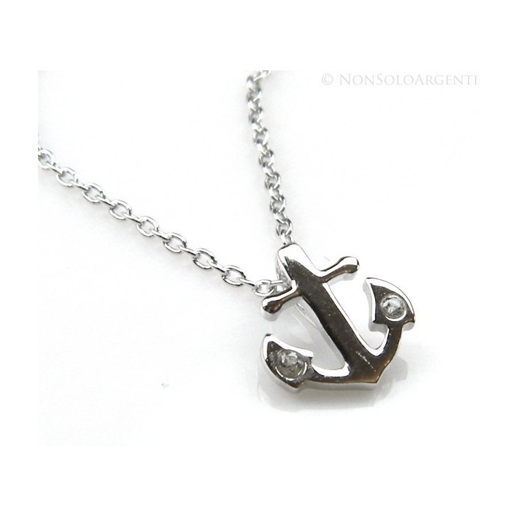 NSA|silver 925: Necklace Collier man woman "forzatina" 40 + 3 and small anchor white zirconia