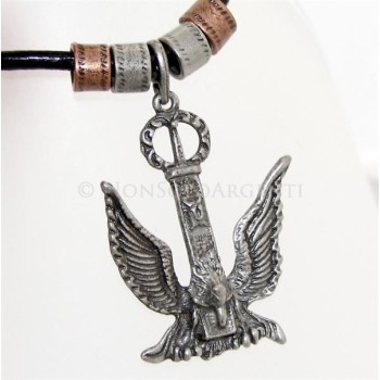 NSA|Acciaio : Collana laccio cuoio con barilotti rose' e aquila