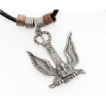 NSA|Acciaio : Collana laccio cuoio con barilotti rose' e aquila