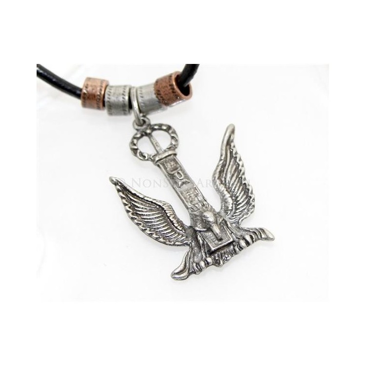 NSA|Acciaio : Collana laccio cuoio con barilotti rose' e aquila