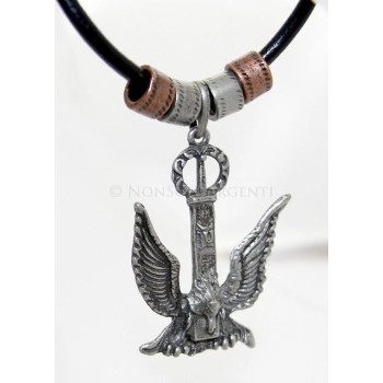 NSA|Leather lace necklace with rose barrels and steel eagle