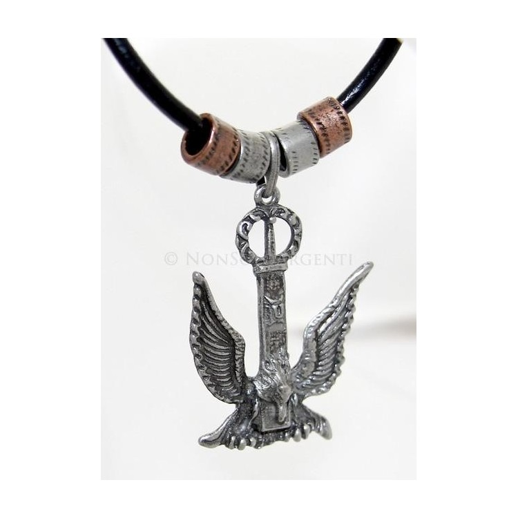 NSA|Leather lace necklace with rose barrels and steel eagle