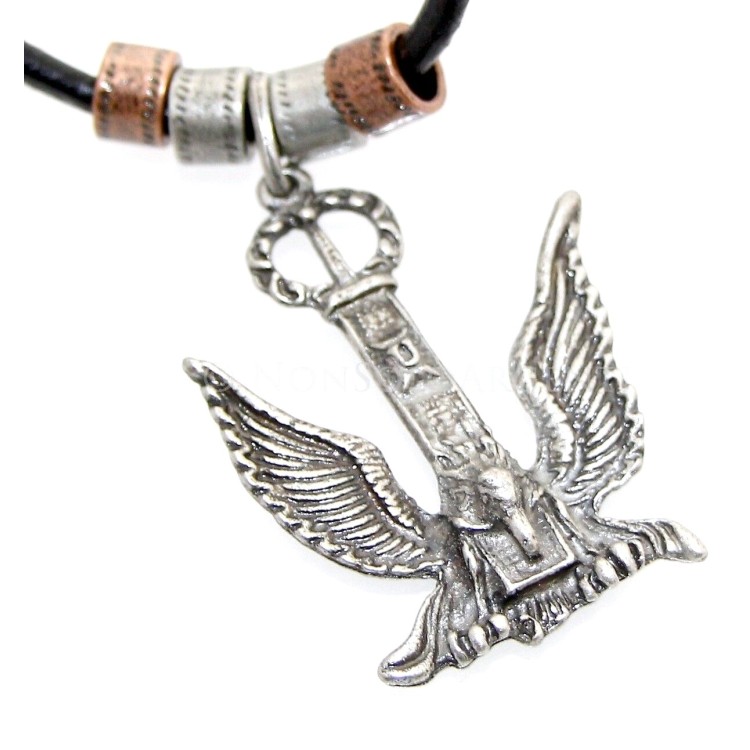 NSA|Leather lace necklace with rose barrels and steel eagle