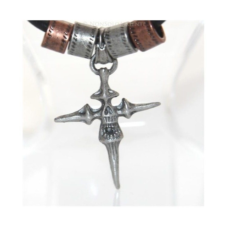NSA|Steel arrow cross necklace with rose' barrels with lace for men