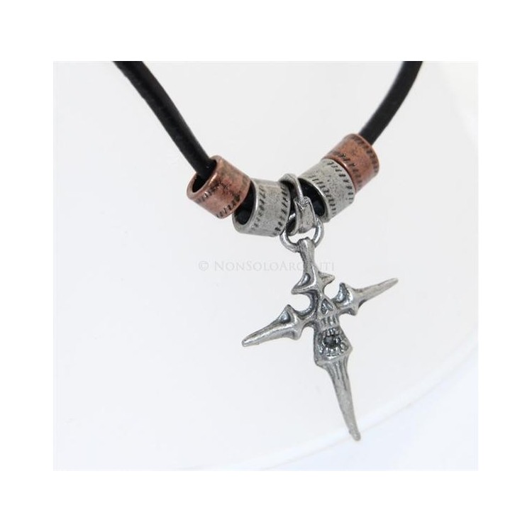 NSA|Steel arrow cross necklace with rose' barrels with lace for men