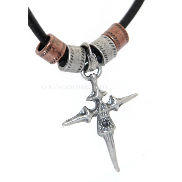 NSA|Steel arrow cross necklace with rose' barrels with lace for men