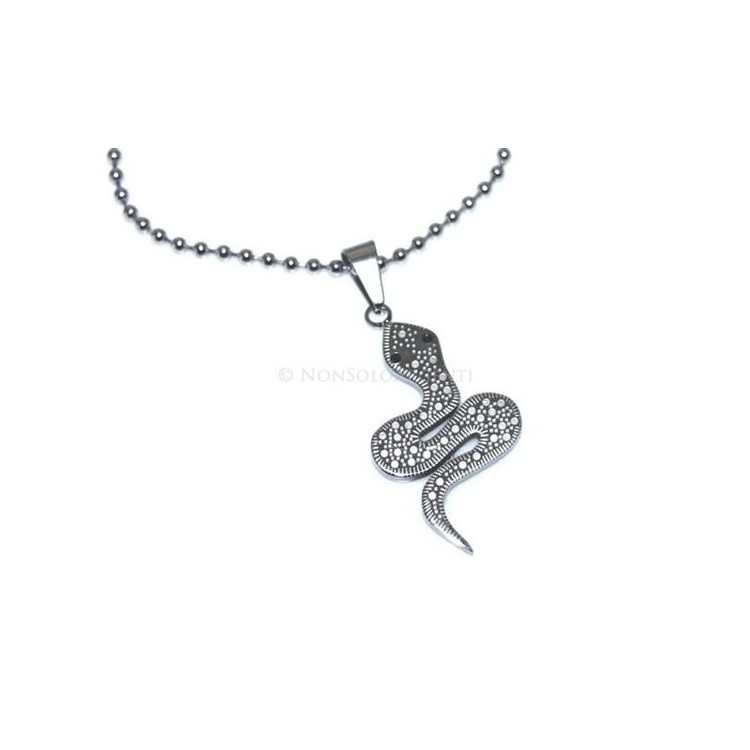 NSA|Acciaio : Collana pallini beads uomo donna ciondolo cobra serpente