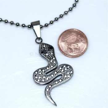 NSA|Acciaio : Collana pallini beads uomo donna ciondolo cobra serpente