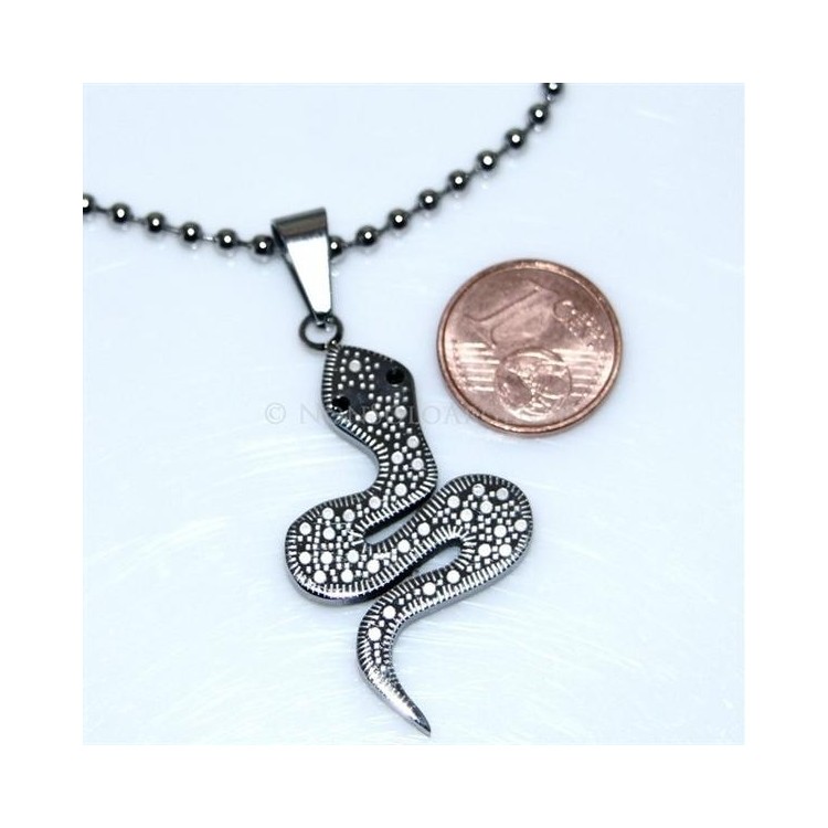 NSA|Acciaio : Collana pallini beads uomo donna ciondolo cobra serpente