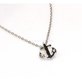 NSA|Argento 925 : Collana Collier uomo donna forzatina 40 + 3 e ancora passante zirconi bianchi