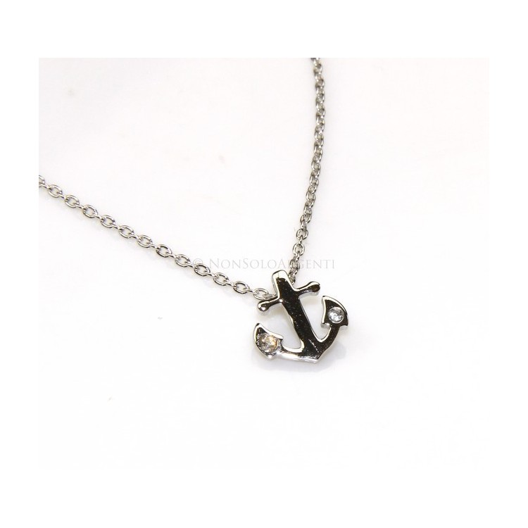 NSA|silver 925: Necklace Collier man woman "forzatina" 40 + 3 and small anchor white zirconia