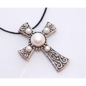 NSA|ARGENTO 925 Ciondolo a forma di Croce Templare con perla