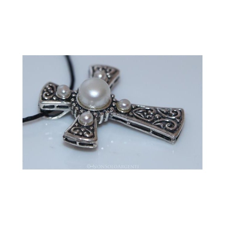 NSA|ARGENTO 925 Ciondolo a forma di Croce Templare con perla