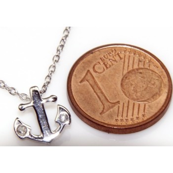 NSA|silver 925: Necklace Collier man woman "forzatina" 40 + 3 and small anchor white zirconia