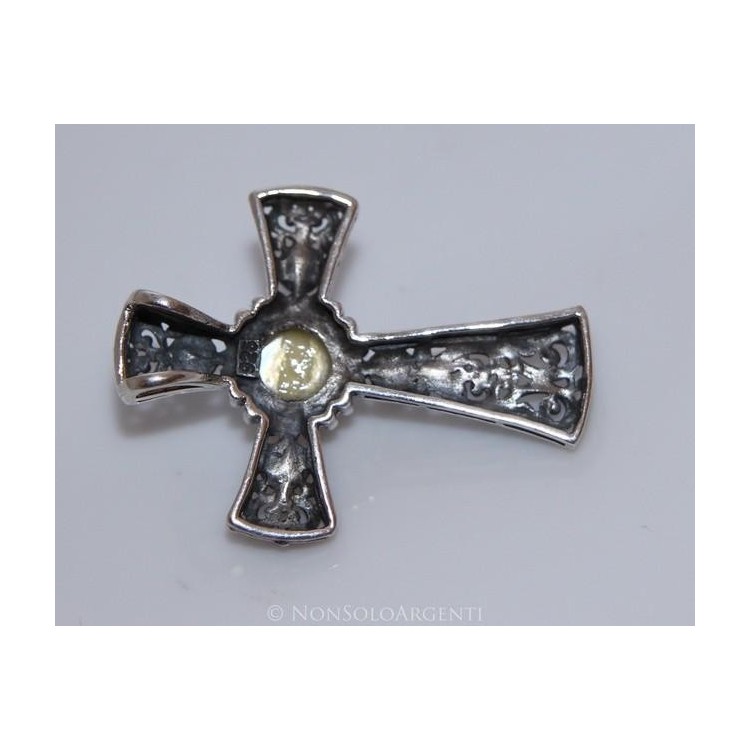 NSA|Ciondolo Croce Templare argento925 con perle etnico