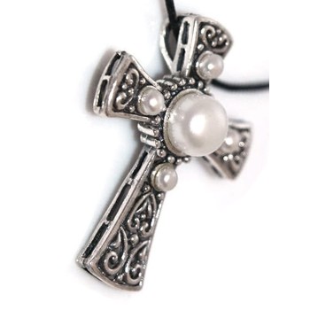 NSA|Ciondolo Croce Templare argento925 con perle etnico