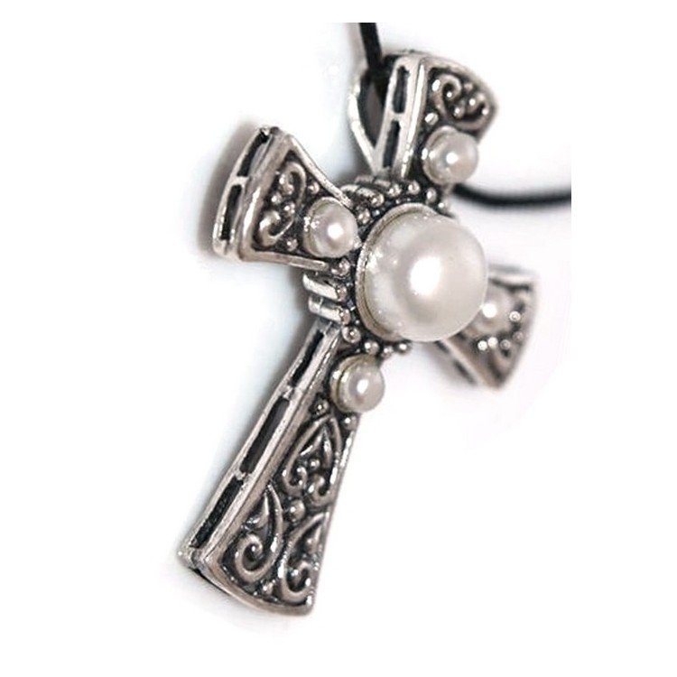 NSA|Ciondolo Croce Templare argento925 con perle etnico
