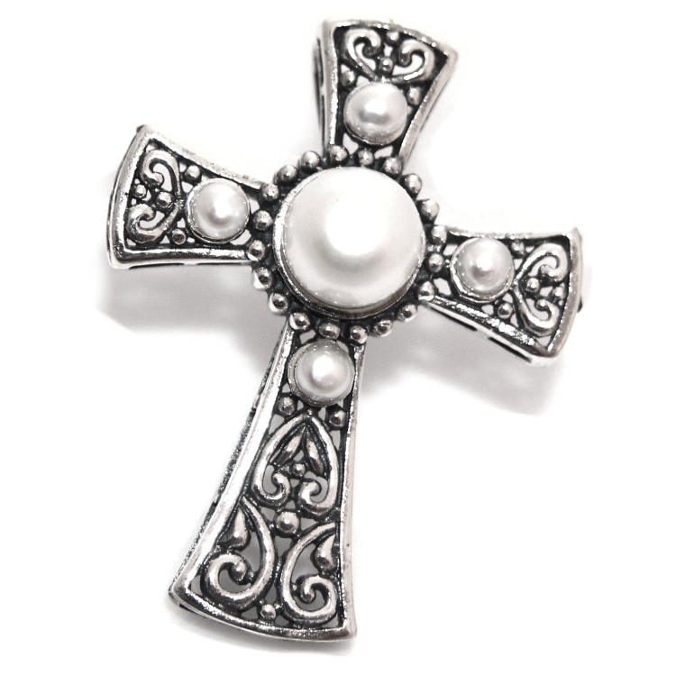 NSA|Ciondolo Croce Templare argento925 con perle etnico