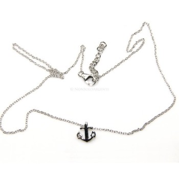 NSA|Argento 925 : Collana Collier uomo donna forzatina 40 + 3 e ancora passante zirconi bianchi