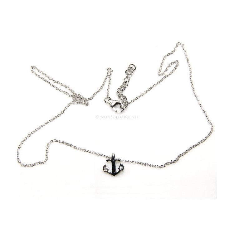NSA|silver 925: Necklace Collier man woman "forzatina" 40 + 3 and small anchor white zirconia