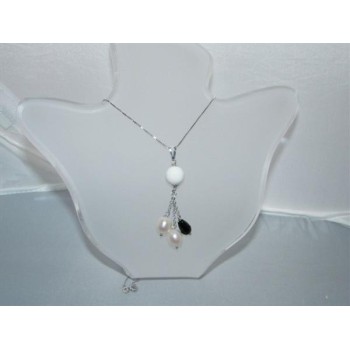 NSA|Girocollo Veneziano ARGENTO 925 Italiano con ciondolo in Agata Bianca 