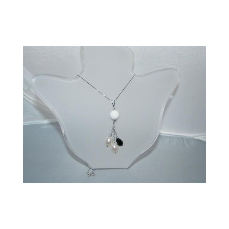 NSA|Girocollo Veneziano ARGENTO 925 Italiano con ciondolo in Agata Bianca 