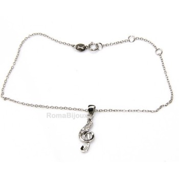 NSA|Argento 925 : Bracciale cavigliera uomo donna con pendente chiave di violino zirconi bianchi