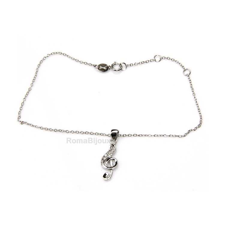 NSA|silver 925: man woman anklet bracelet with pendant clef white zirconia