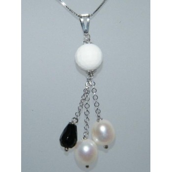 NSA|Girocollo Veneziano ARGENTO 925 Italiano con ciondolo in Agata Bianca 