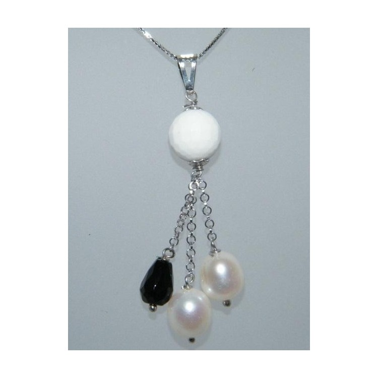 NSA|Girocollo Veneziano ARGENTO 925 Italiano con ciondolo in Agata Bianca 