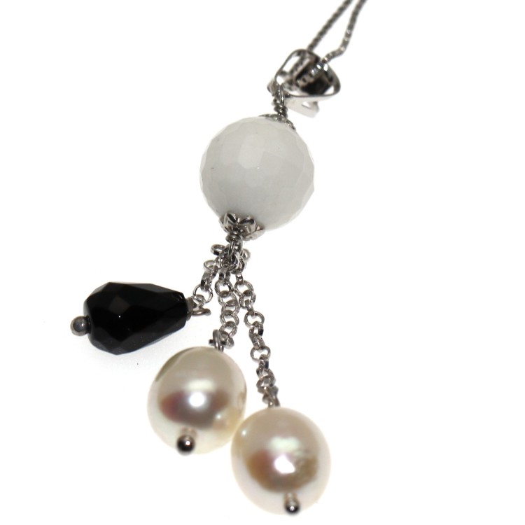 NSA|925 Sterling Silver Choker White Onyx Agate Pendant Necklace Beads