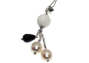 NSA|925 Sterling Silver Choker White Onyx Agate Pendant Necklace Beads